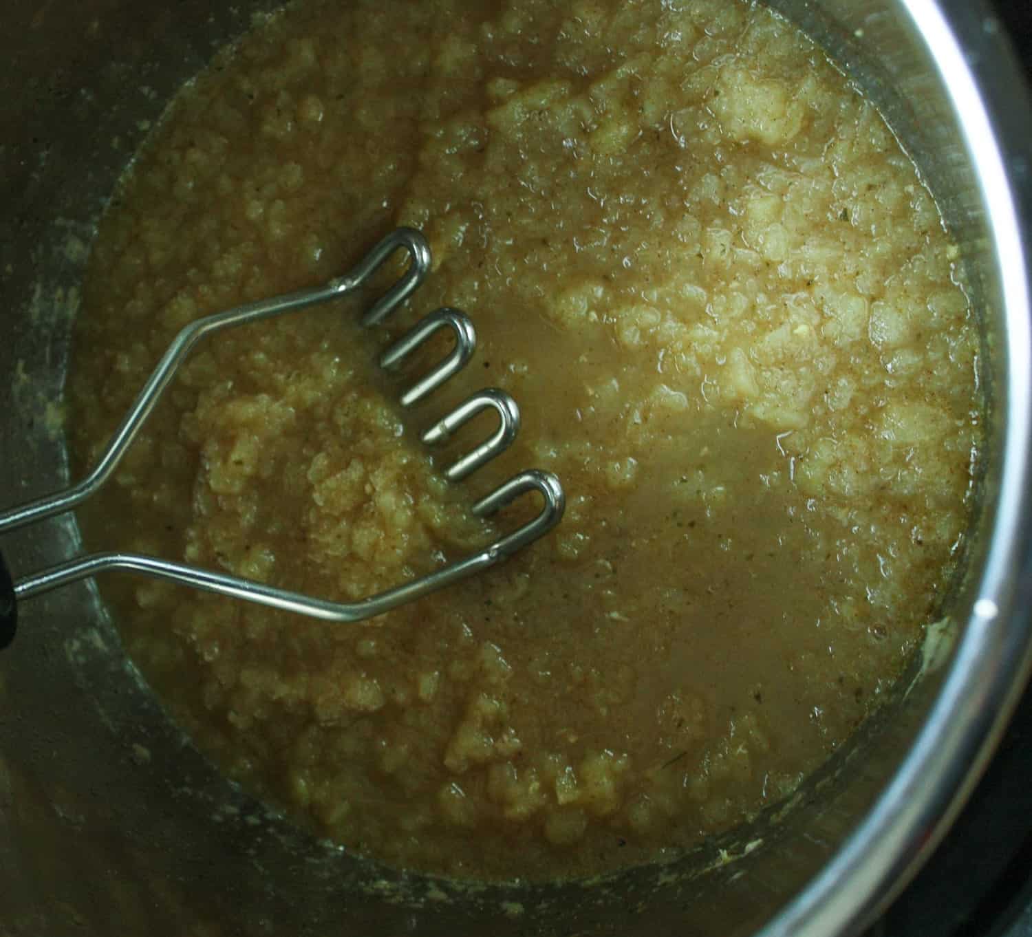 Making the apple sauce.