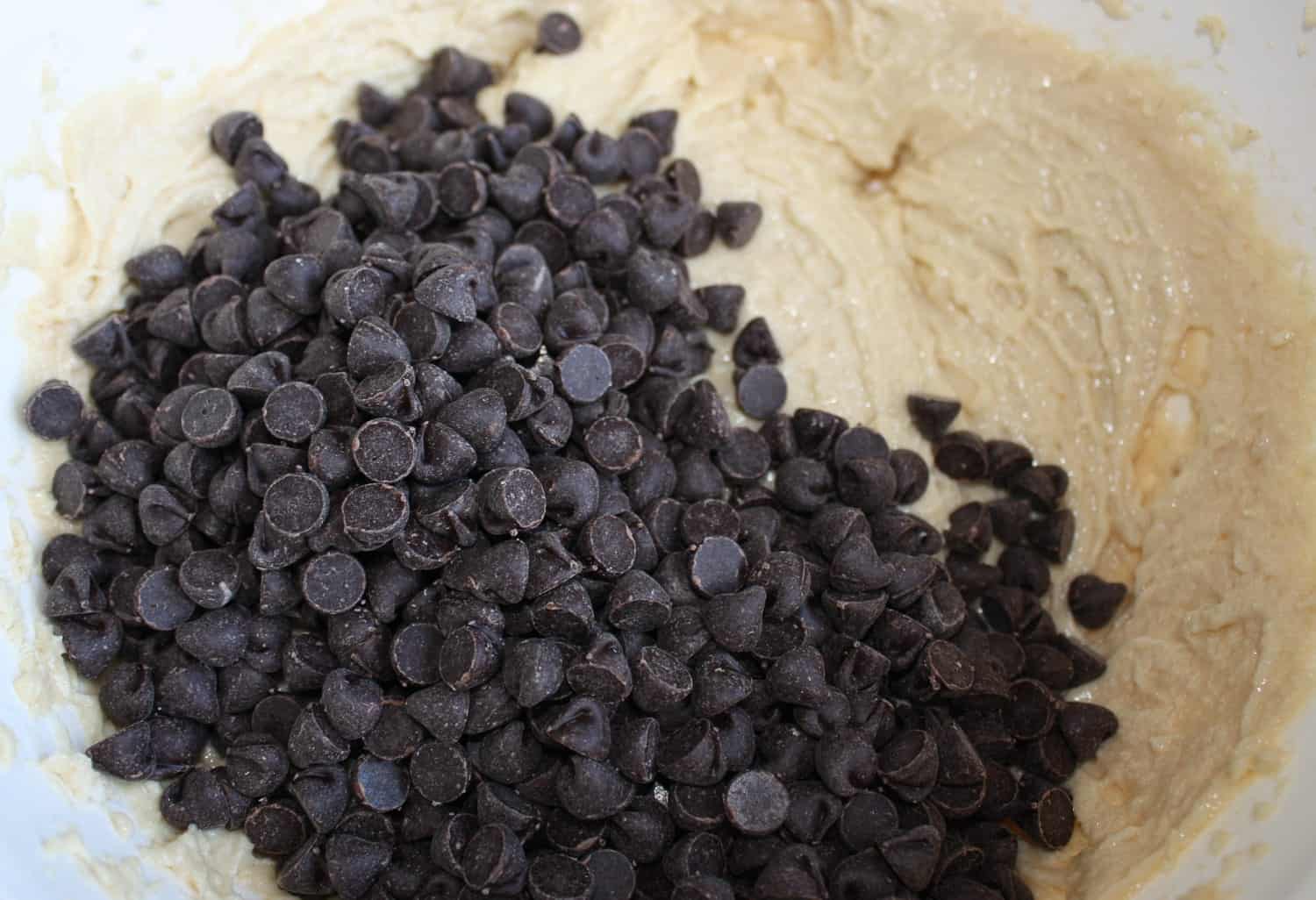 Adding the chocolate chips.