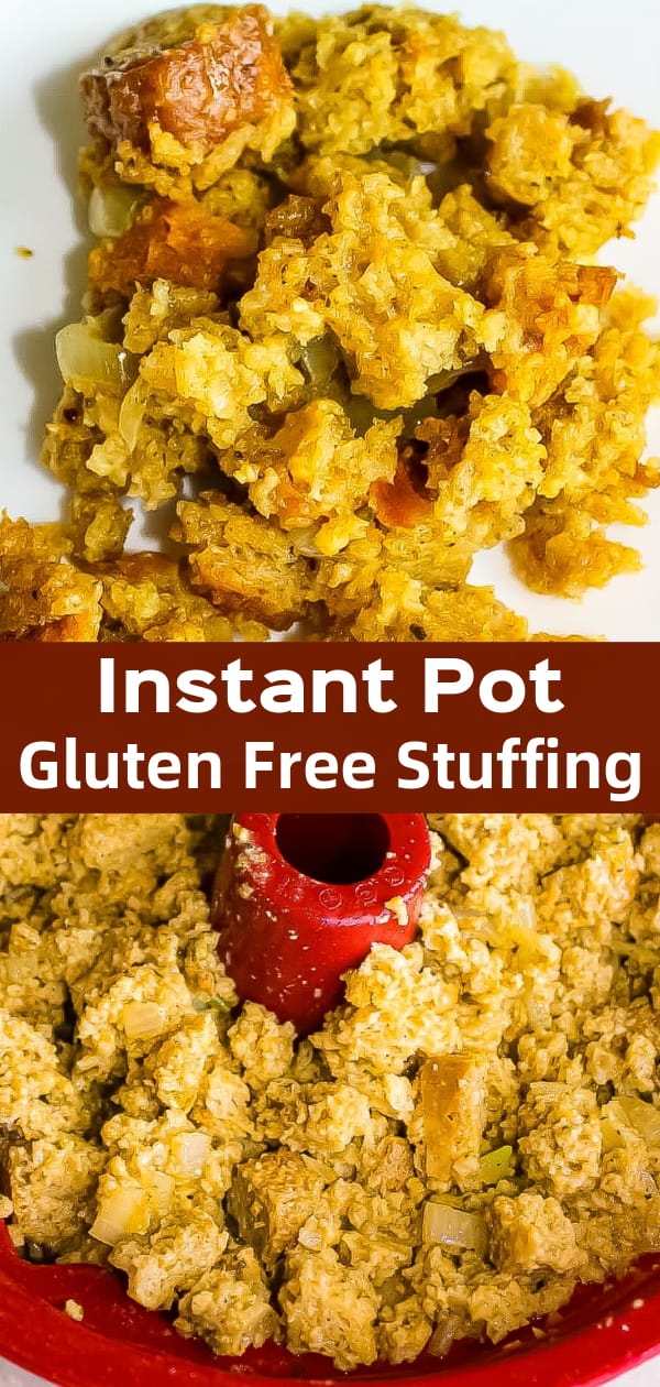 Instant Pot gluten free stuffing is the perfect side dish for your holiday turkey or whenever you serve up chicken.