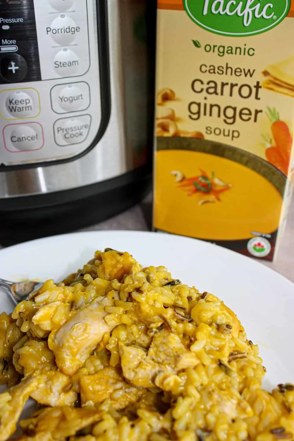This Instant Pot Carrot Ginger Chicken with Rice is a mildly spiced dinner that the whole family can enjoy. 