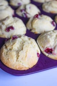 Lemon and cranberry are a winning combination and these muffins do not disappoint!  Eat them warm right out of the oven or save them for later.  These lemon cranberry muffins are a great snack any time.