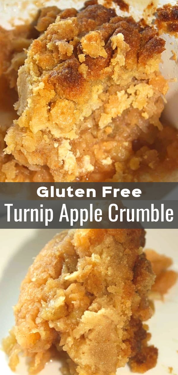 Gluten Free Turnip Apple Crumble is a sweetened vegetable side dish recipe perfect for Thanksgiving and other holiday dinners. This turnip casserole is the perfect mix of savory and sweet.
