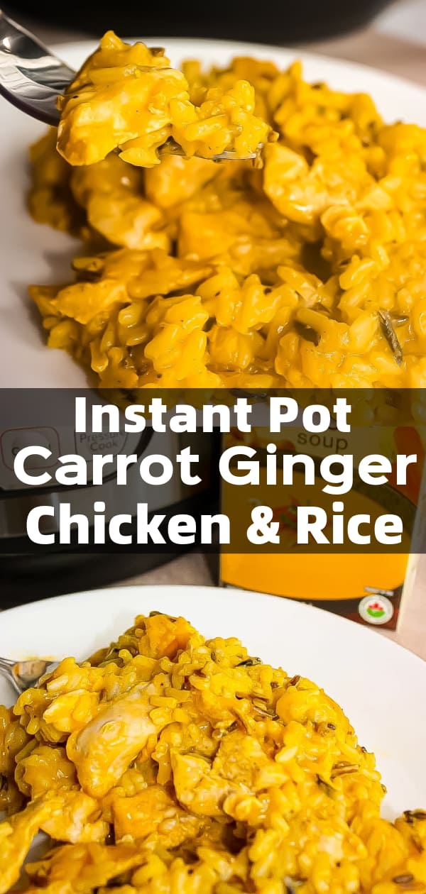 Instant Pot Carrot Ginger Chicken and Rice is an easy gluten free pressure cooker recipe. This delicious chicken dinner is made with carrot ginger soup and a long grain and wild rice blend.