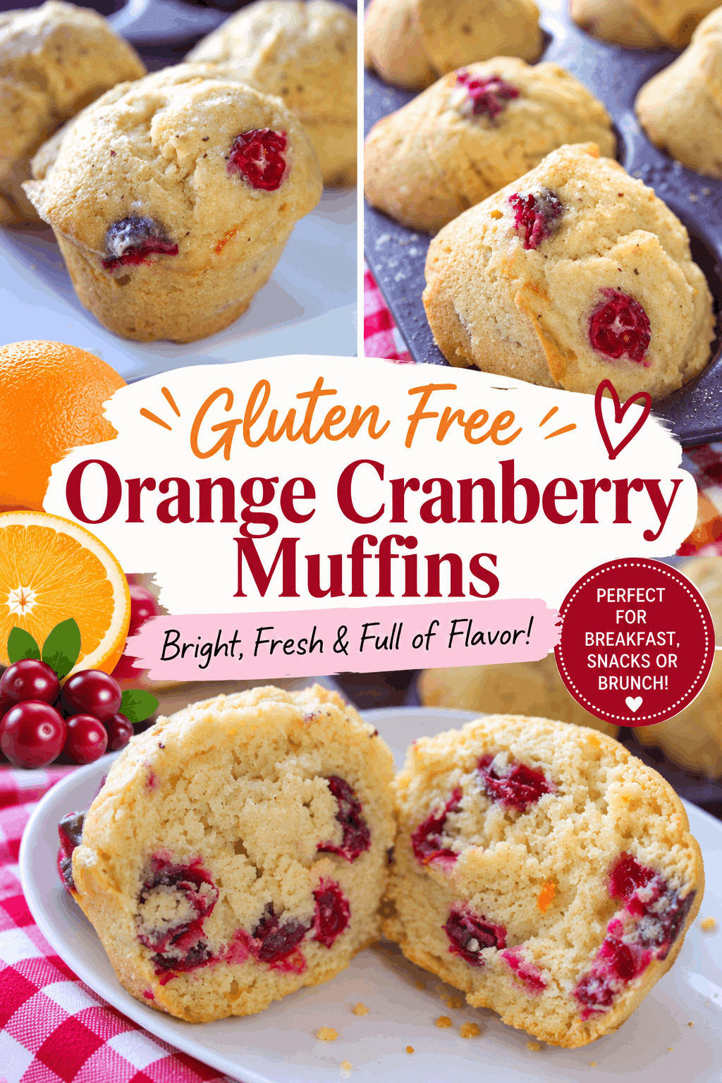 These Gluten Free Orange Cranberry Muffins are bursting with bright orange flavor and tart, juicy cranberries! 🍊❤️ These homemade gluten free muffins are tender, flavorful, and perfect for breakfast, brunch, snacks, or holiday baking. An easy gluten free muffin recipe that combines two classic flavors into one delicious treat. Save this recipe for a simple homemade breakfast or a festive addition to your holiday table!