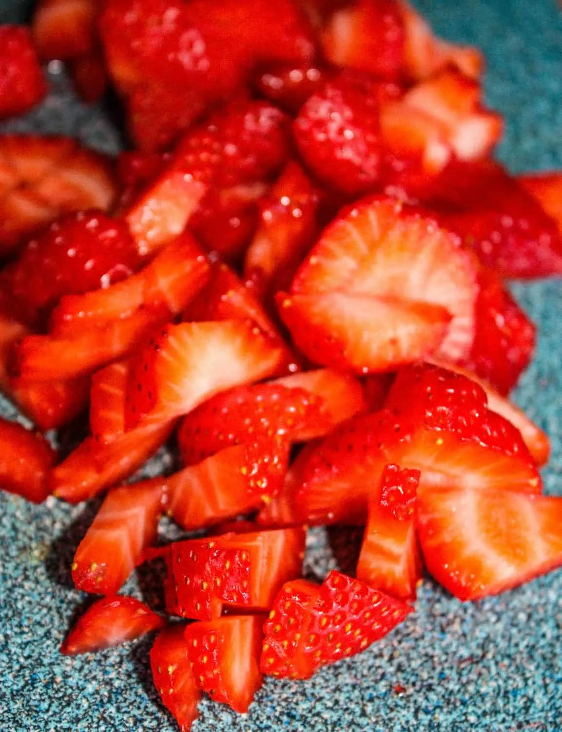 The cut strawberries.