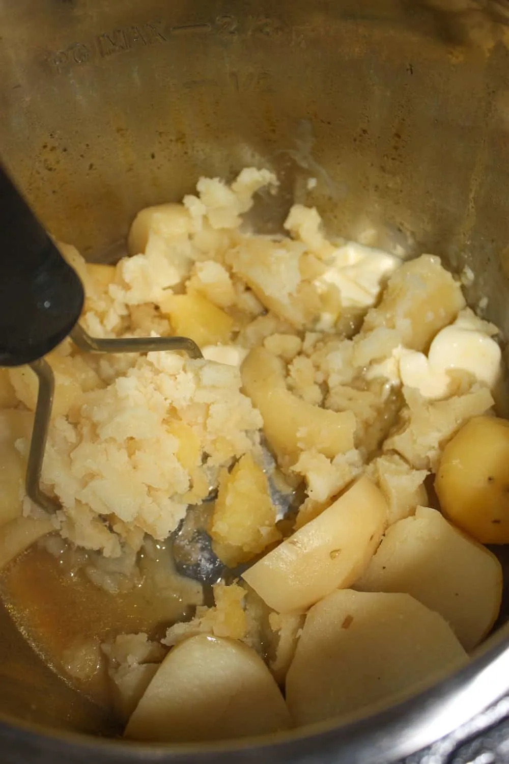 Making the mashed potatoes.