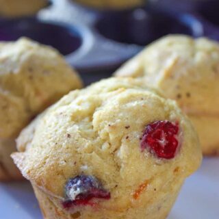 Another great fall flavour is the blend of cranberries and orange.  Here is a twist on the Lemon Cranberry Muffin recipe which I posted earlier.
