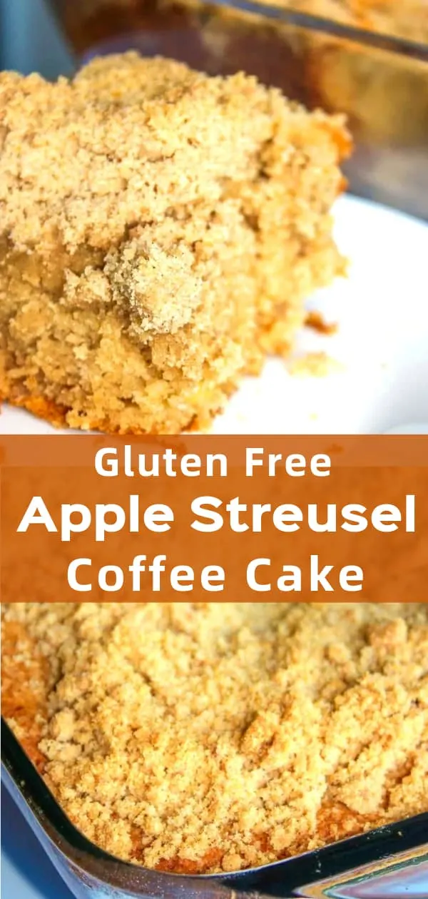 Gluten Free Apple Streusel Coffee Cake is a delicious gluten free dessert recipe perfect for fall. This tasty apple cake is made with Bob's Red Mill gluten free flour and loaded with cinnamon and brown sugar.