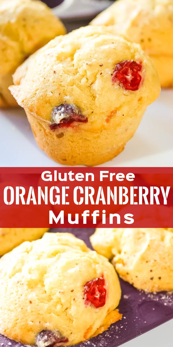 Gluten Free Orange Cranberry Muffins are delicious treat perfect for breakfast and snacks. These muffins are made with Bob's Red Mill flour and loaded with cranberries and orange zest.