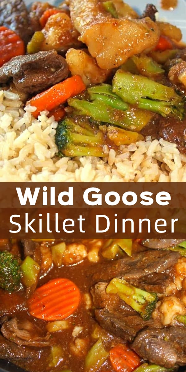 Wild Goose Skillet Dinner is an easy gluten free dinner recipe using wild goose breast. This tasty skillet is loaded with veggies and chunks of goose breast all tossed in a sweet BBQ sauce and served with rice.
