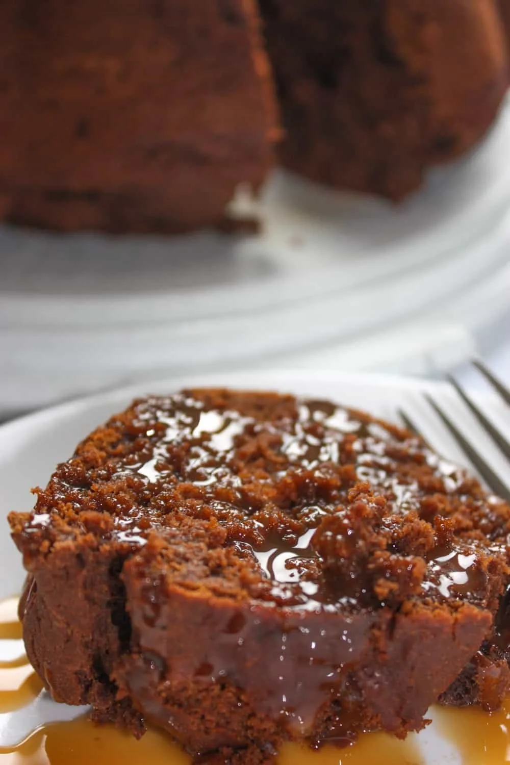 I am having a hard time moving on from all things pumpkin.  Chocolate Pumpkin Bundt Cake is a great alternative for people that are not pie fans.  This gluten free version is smothered in caramel sauce.