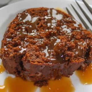 I am having a hard time moving on from all things pumpkin.  Chocolate Pumpkin Bundt Cake is a great alternative for people that are not pie fans.  This gluten free version is smothered in caramel sauce.