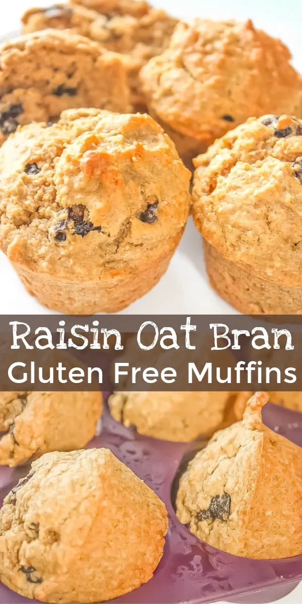 Gluten Free Raisin Oat Bran Muffins are delicious muffins made with Bob's Red Mill gluten free oat bran and loaded with raisins.