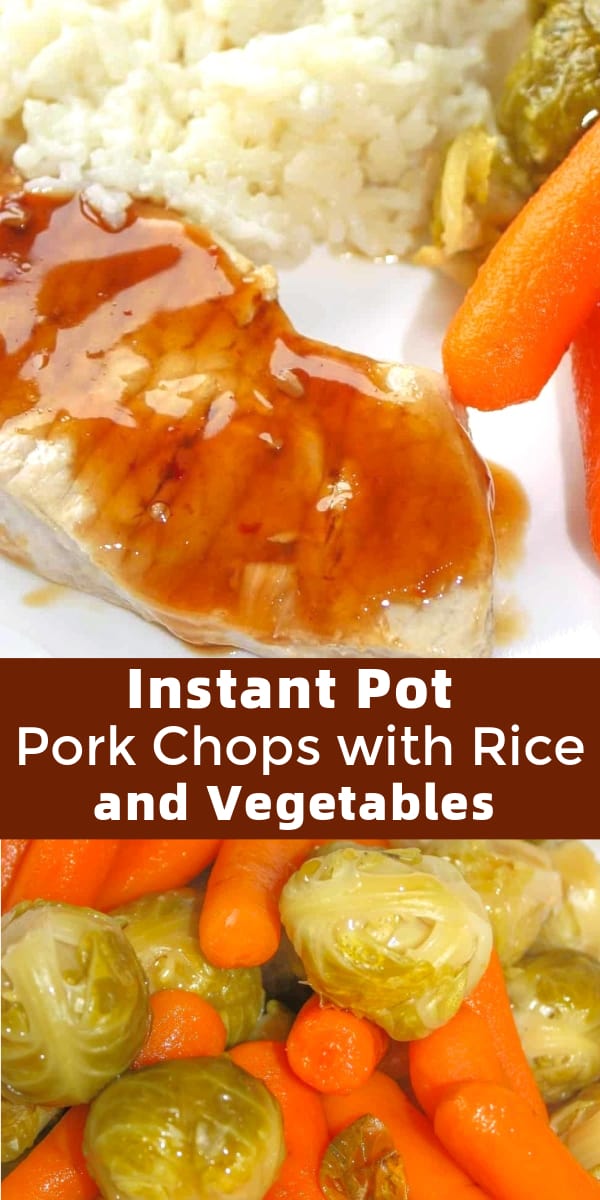 Instant Pot Pork Chops with Rice and Vegetables is an easy one pot dinner recipe perfect for weeknights. These teriyaki pork chops are cooked in a pressure cooker along with rice, baby carrots and brussel sprouts. Easy gluten free dinner recipe.