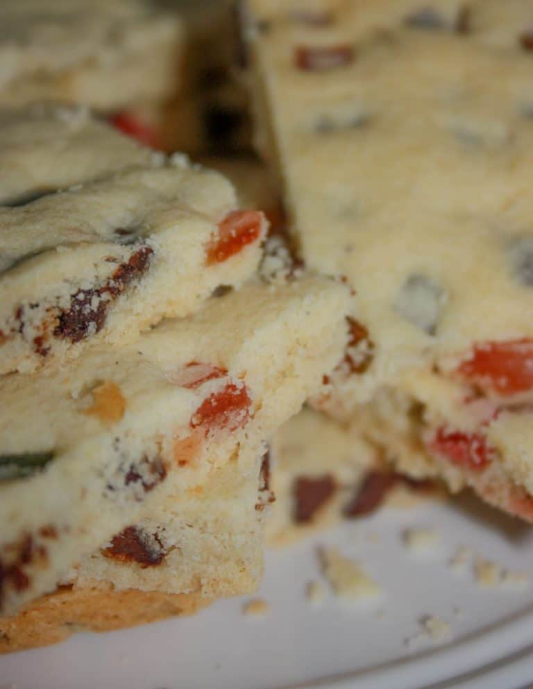 Festive Shortbread Cookie Bars are a colourful addition to any holiday dessert tray.  This gluten free version will certainly hit the spot for anyone whether they have a gluten intolerance or can eat a regular diet.