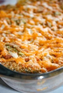 Green Bean Casseroles are a traditional side dish in many homes.  This Cheesy Garlic Green Bean Casserole is a flavourful gluten free variation that will be sure to please the palates of both family and guests.