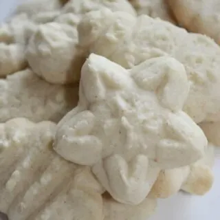 Gluten Free Whipped Shortbread Cookies take me back to Christmases past before I could no longer indulge in gluten!  Thanks to improvements in our flour blends we can now enjoy these melt in your mouth favourites once again.