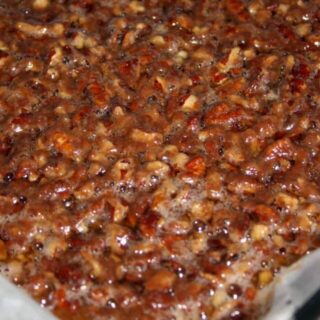 Pecan Pie Squares are a chewy, flavourful dessert square that will be a perfect addition to your holiday dessert tray.  This gluten free version will surprise your guests that are able to consume a regular diet.