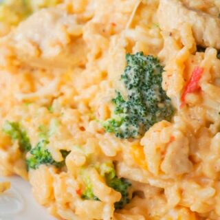 Instant Pot Cheesy Broccoli Chicken and Rice is an easy pressure cooker dinner recipe made with long grain rice and loaded with chunks of chicken breast, broccoli florets, salsa con queso, mozzarella, cheddar and Parmesan.