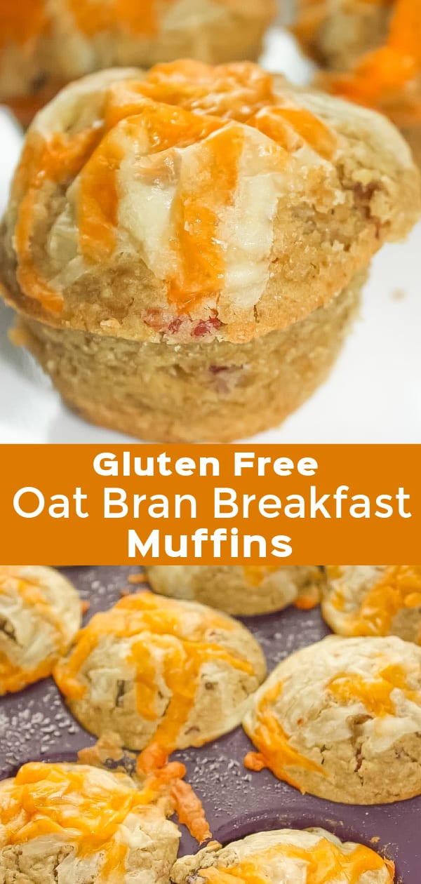 Gluten Free Oat Bran Breakfast Muffins are a tasty breakfast or snack recipe. These oat bran muffins are loaded with bacon crumble and topped with cheese.