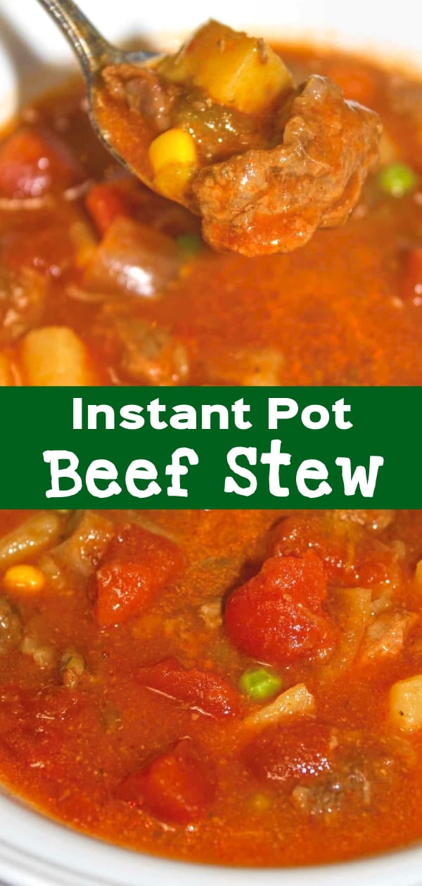 Instant Pot Beef Stew is an easy gluten free dinner recipe. This pressure cooker stew is loaded with veggies and chunks of beef in a tomato and beef broth base.