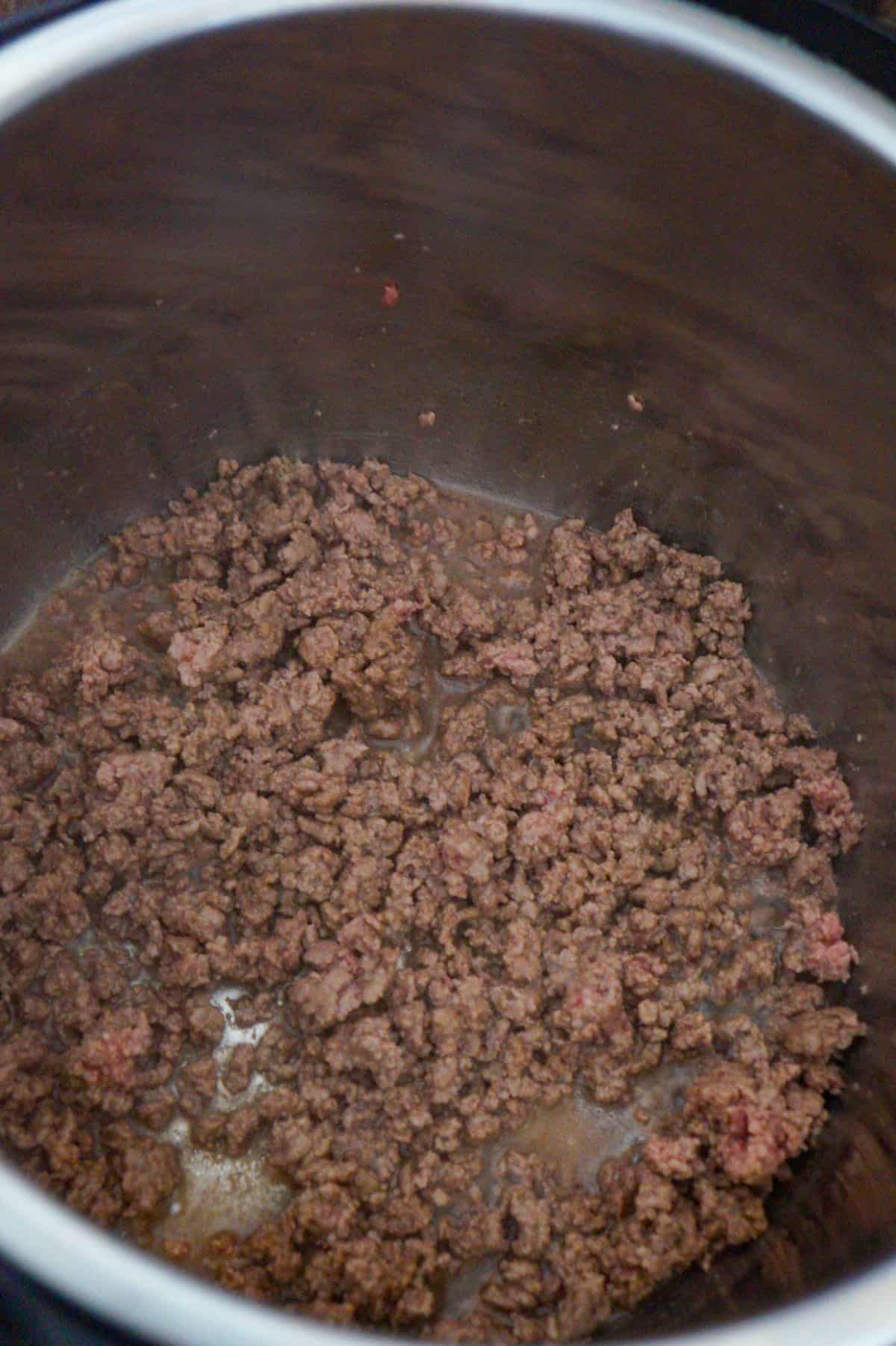 cooked ground beef in an Instant Pot