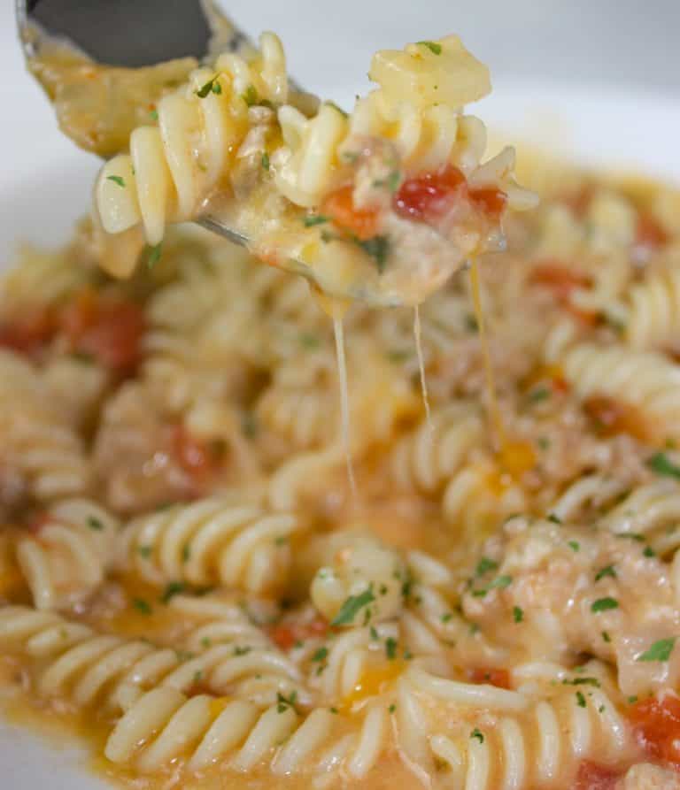 Instant Pot Cheesy Pasta and Turkey is an easy and delicious one pot pasta dish smothered in a creamy cheese sauce. 