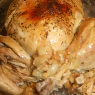The cooked stuffed chicken.