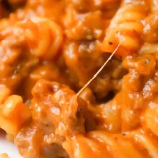 Instant Pot Cheesy Sloppy Joe Pasta is an easy gluten free pasta recipe loaded with ground beef, homemade sloppy joe sauce, mozzarella and cheddar cheese.
