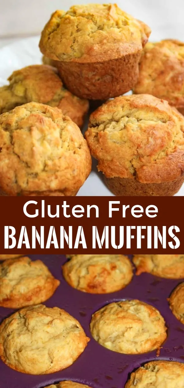 Gluten Free Banana Muffins are a delicious snack or breakfast treat. The tasty homemade banana muffins are made with Bob's Red Mill gluten free flour.