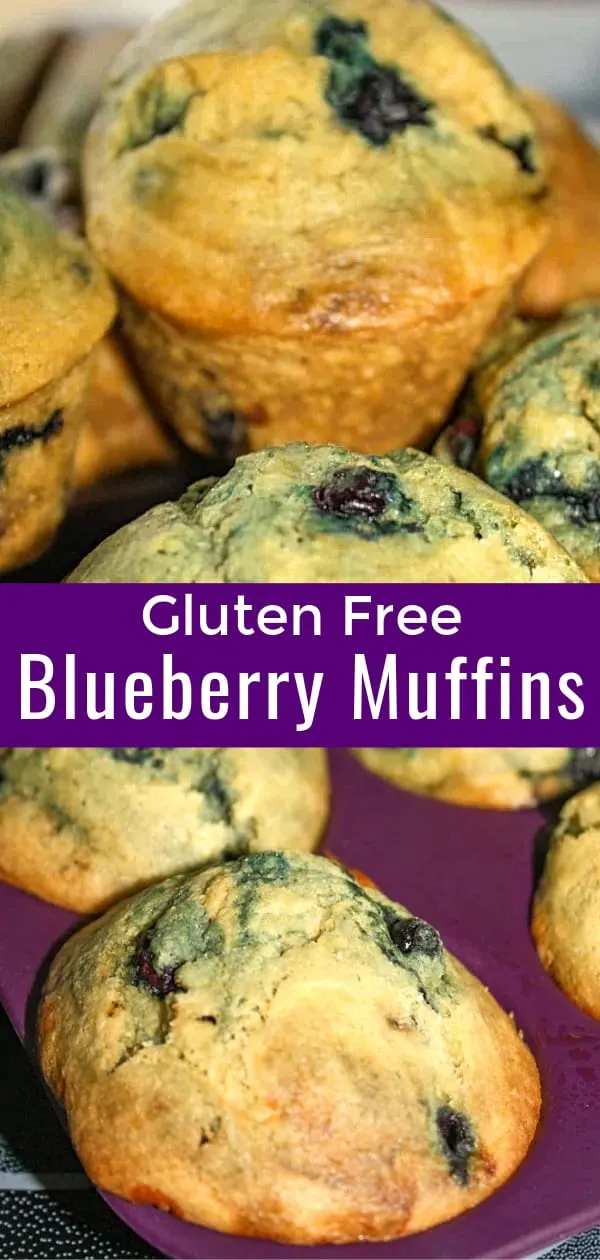 Gluten Free Blueberry Muffins are a delicious breakfast or snack food. These gluten free muffins are made with Bob's Red Mill gluten free all purpose flour and loaded with blueberries.