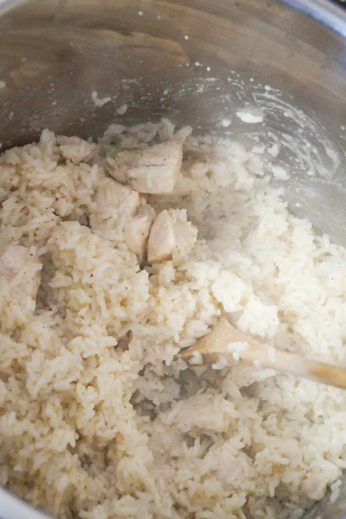 cooked chicken and rice in an Instant Pot