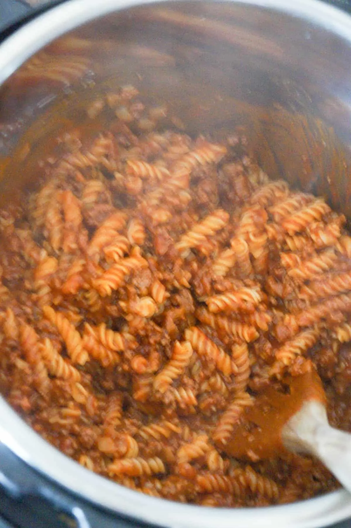 cooked sloppy joe pasta in an Instant Pot