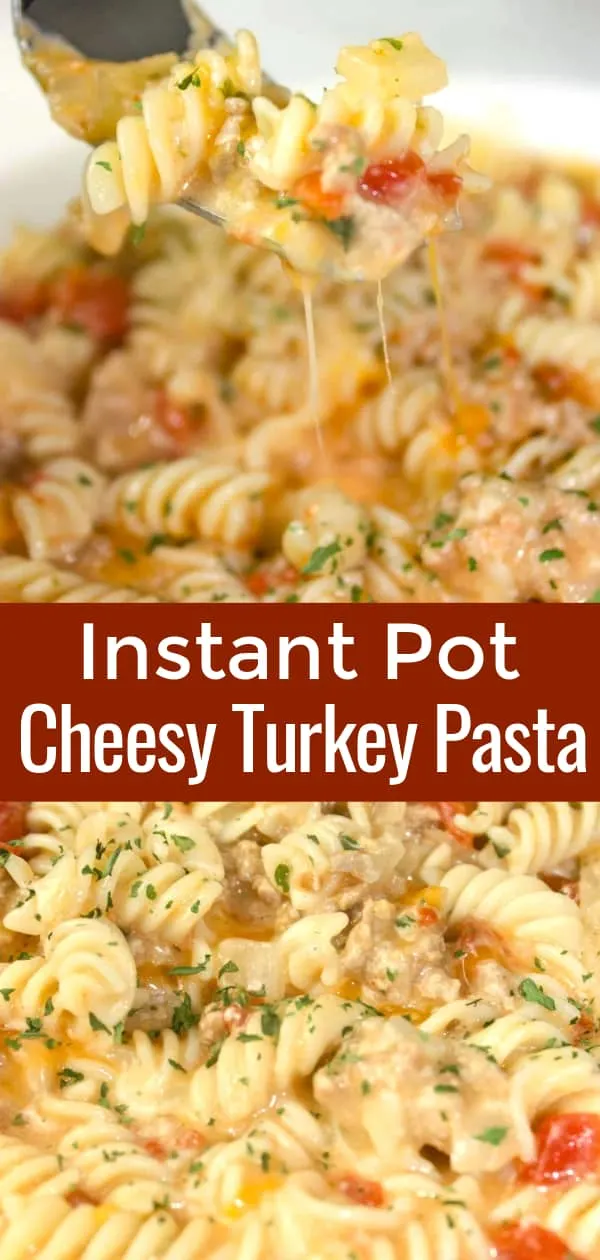 Instant Pot Cheesy Turkey Pasta is an easy pressure cooker dinner recipe. This ground turkey pasta is loaded with diced tomatoes anad smothered in cheese sauce.