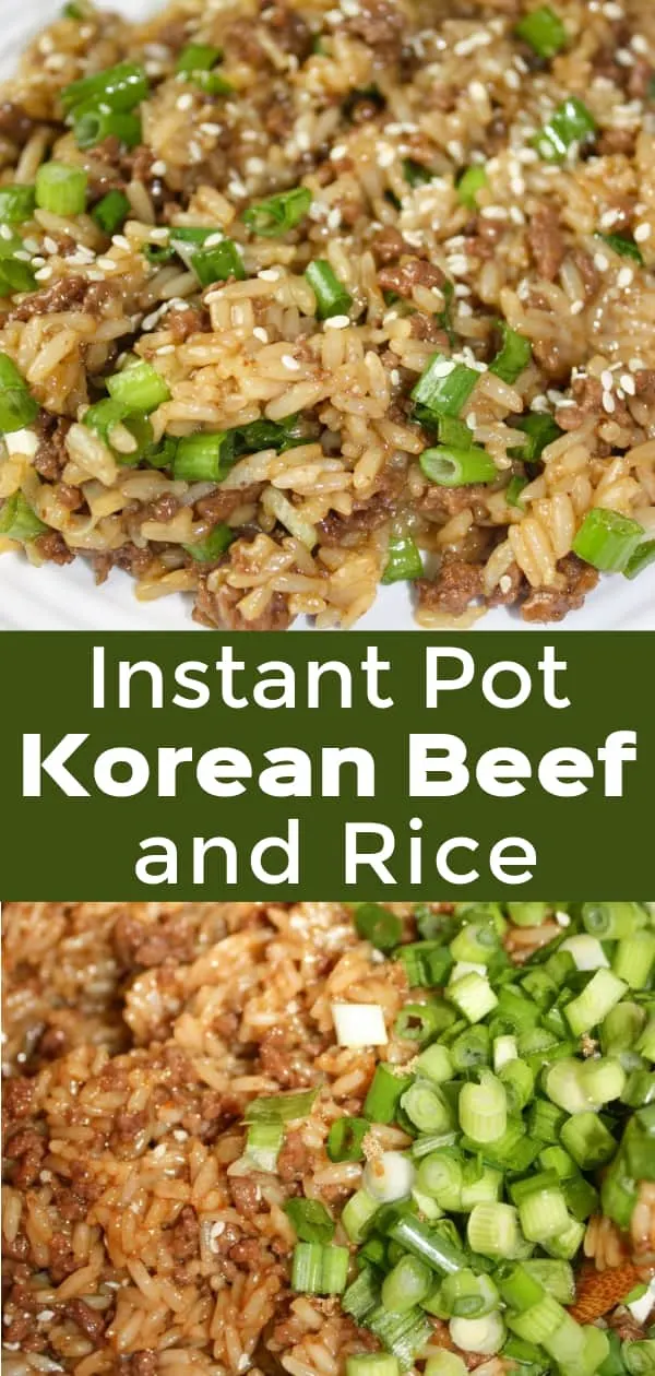 Instant Pot Korean Beef and Rice is an easy pressure cooker ground beef dinner recipe. This ground beef and rice dish has a delicious sauce made with soy sauce, brown sugar and ginger and is loaded with chopped green onions.