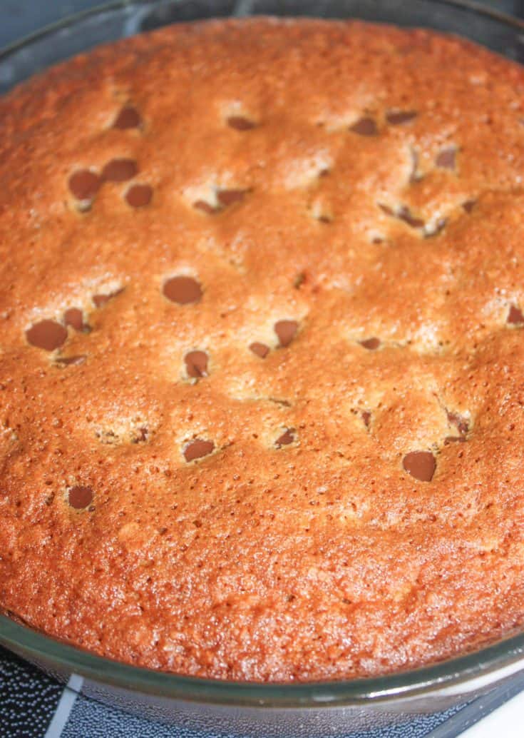 Oatmeal Chocolate Chip Cake is more like a coffee cake or old fashioned snack cake.   The addition of sweet potato in this gluten free version gives added moisture and goodness.