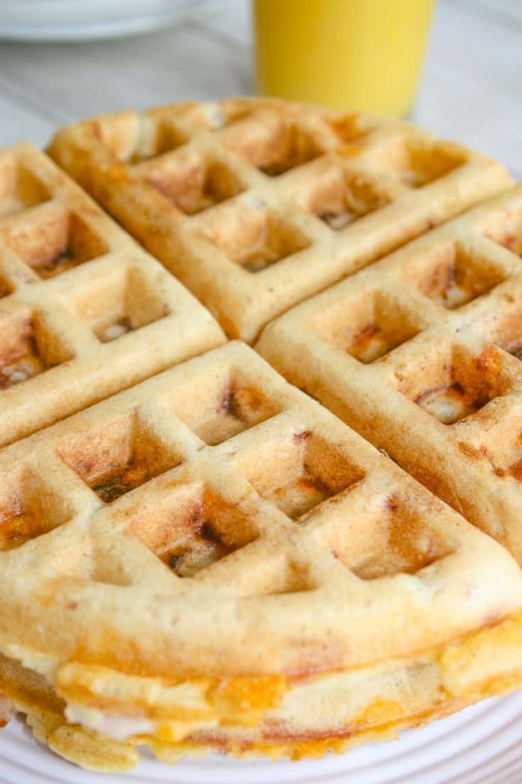 Waffles of any kind are a nice breakfast or brunch treat for young and old alike.  These gluten free Ham and Cheese Waffles provide a nice contrast of flavours with old cheddar cheese paired with pure maple syrup.