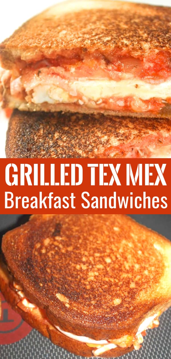 Grilled Tex Mex Breakfast Sandwiches are a delicious gluten free breakfast recipe. These breakfast sandwiches are loaded with cheese, salsa, eggs and ham.