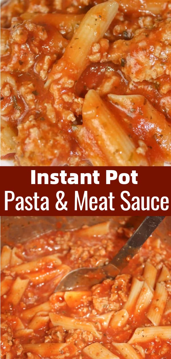 Instant Pot Pasta and Meat Sauce is an easy gluten free dinner recipe. This easy pasta recipe is made with gluten free noodles and a tomato based sauce loaded with ground chicken and ground turkey.