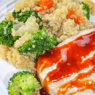 Instant Pot Pork Chops and Loaded Quinoa is an easy pressure cooker recipe that allows you to cook your whole meal at once.    Quinoa, loaded with vegetables, and pork chops, smothered in BBQ sauce, provide a wholesome, flavourful dinner for your whole family.