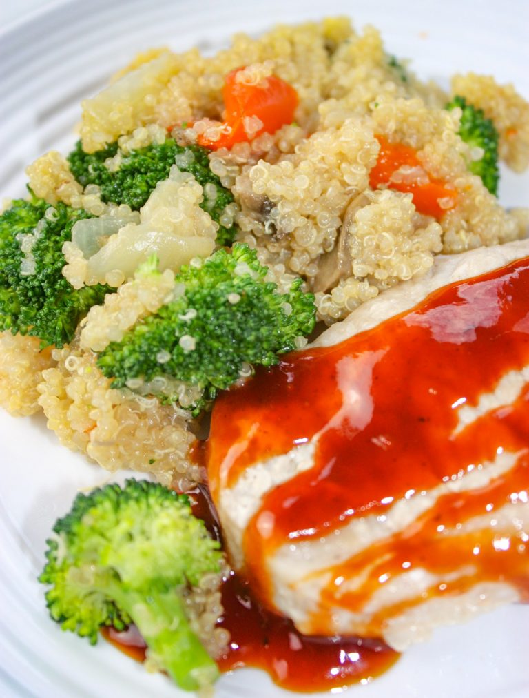 Instant Pot Pork Chops and Loaded Quinoa is an easy pressure cooker recipe that allows you to cook your whole meal at once.    Quinoa, loaded with vegetables, and pork chops, smothered in BBQ sauce, provide a wholesome, flavourful dinner for your whole family.