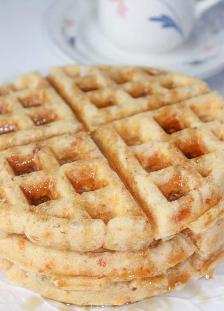 These Gluten Free Seafood Waffles are loaded with salmon, swiss cheese and can be smothered in pure maple syrup before digging in!