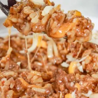 Instant Pot Cheesy BBQ Ground Beef and Rice can be on your table in short order any day of the week.  It is a enrobed in a delightful sauce that is a combination of sweet and smoky with a bit of heat.