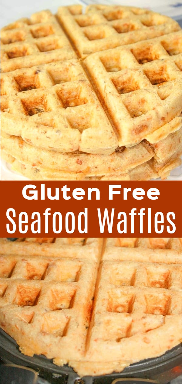 Gluten Free Seafood Waffles loaded with salmon and Swiss cheese.