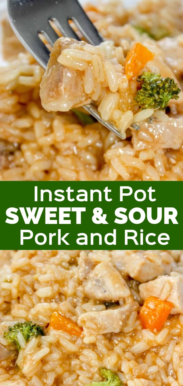 Instant Pot Sweet and Sour Pork and Rice is an easy gluten free dinner recipe. This rice dish is loaded with chunks of pork, broccoli and orange bell pepper.