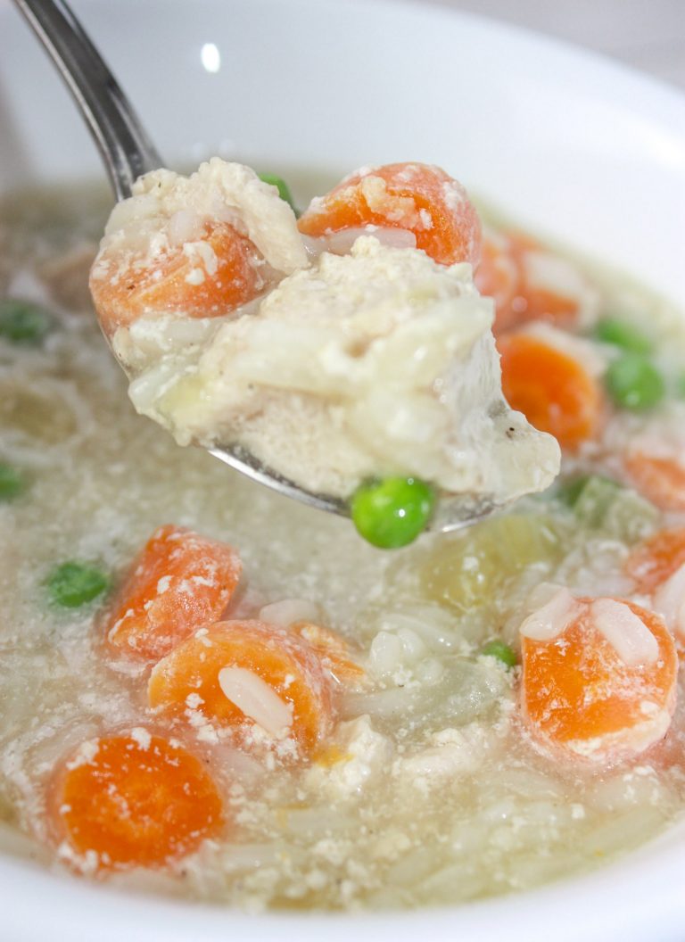 Instant Pot Chicken Vegetable Soup with Rice is a hearty soup loaded with chunks of chicken, vegetables and some long grain white rice.