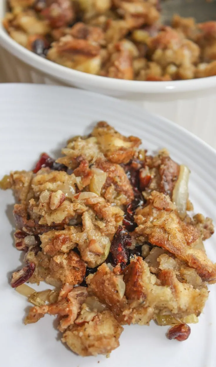 Instant Pot Festive Stuffing is a twist on my traditional stuffing.  This gluten free stuffing has the added flavours of dried cranberries, bacon and pecans.