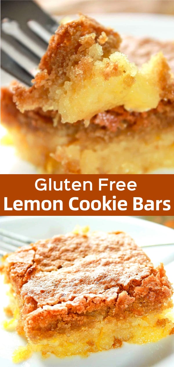 Gluten Free Lemon Cookie Bars are a delicious dessert recipe with a moist lemon base and cookie topping.