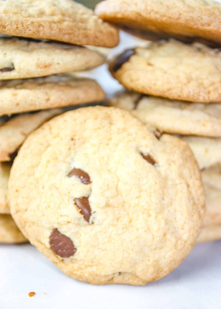 Crunchy Chocolate Chip Cookies satifsy the crispy cravings that some connoisseurs of cookies desire!  These gluten free cookies are loaded with chocolate chips and flavour.