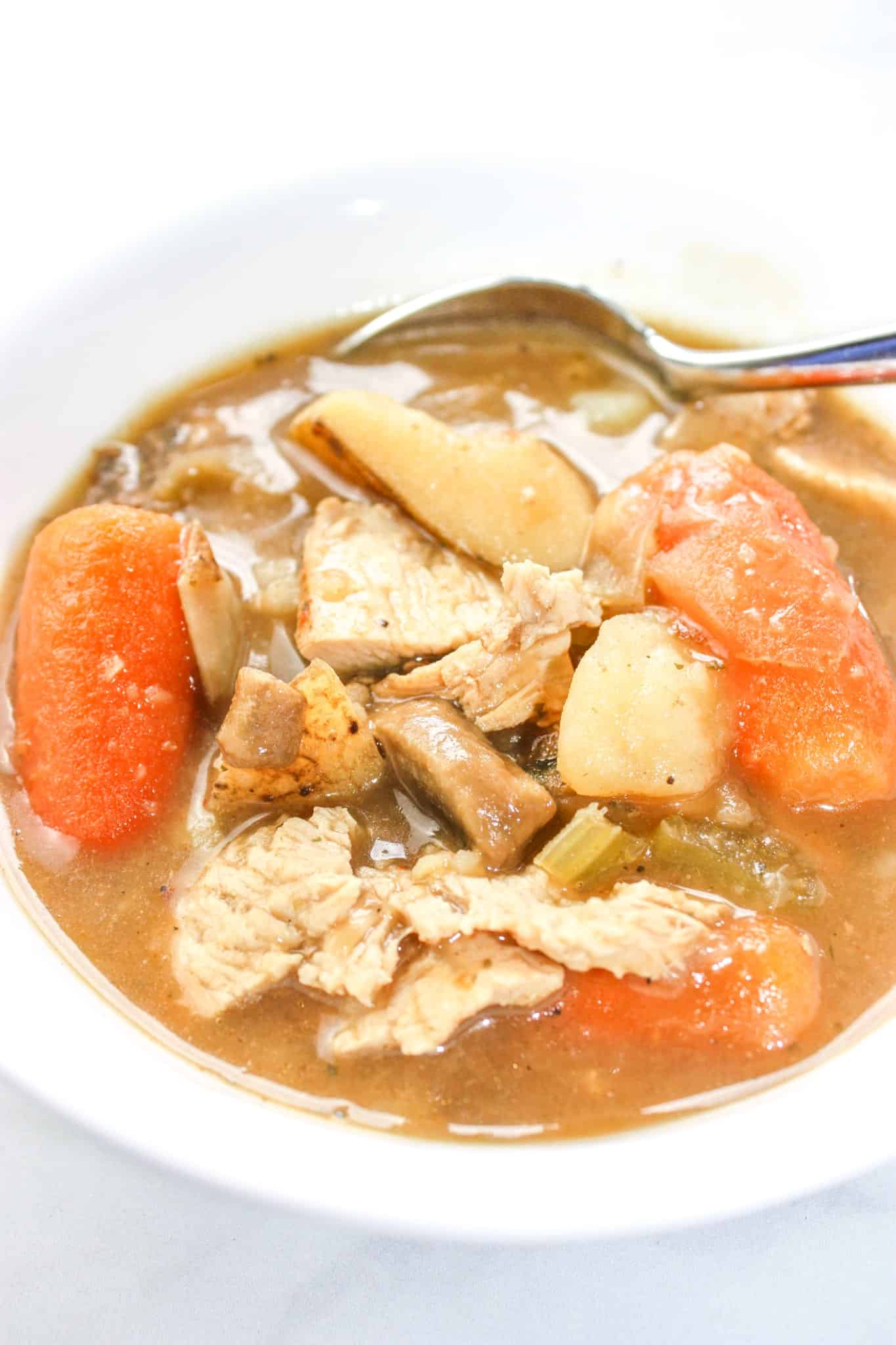 Instant Pot Wild Turkey Stew is a hearty gluten free stew recipe loaded with turkey and vegetables in a thick gravy.